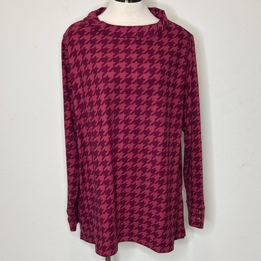 Susan Graver Weekend size 2X Maroon Houndstooth Sweatshirt